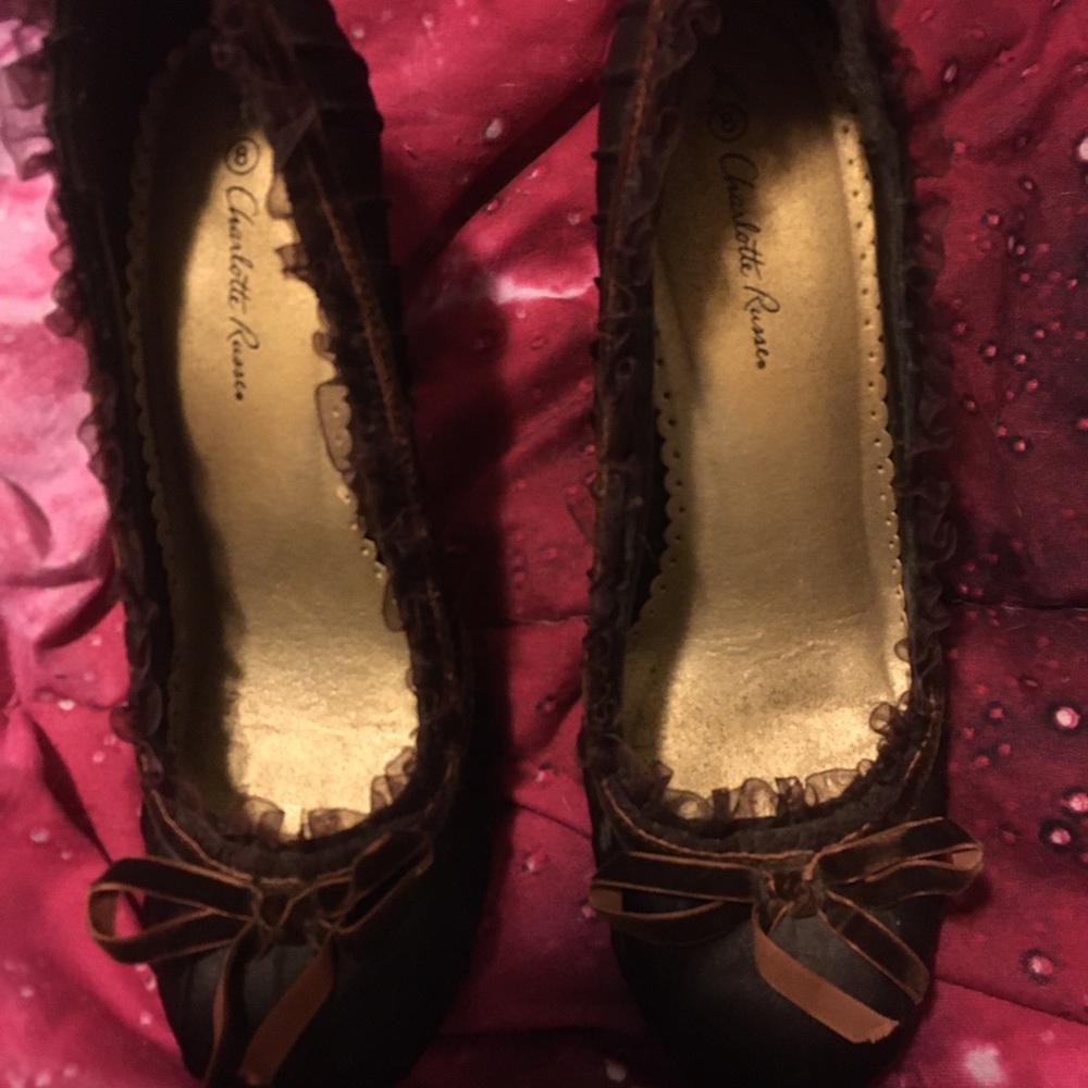 Velvet ruffle high heels bows ribbon autumn